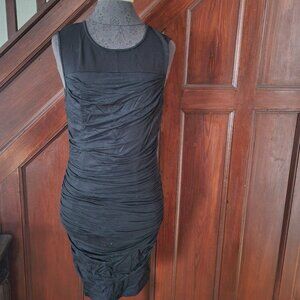 DKNY Black Sleeveless Ruched Sheath Dress With Zipper Closure S